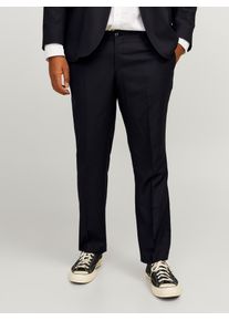 Jack & Jones PlusSize Anzughose "JPRSOLARIS TROUSER NOOS PLS", Herren, Gr. 60, N-Gr, schwarz, Web, Obermaterial: 59% Polyester, 24% Wolle, 16% Viskose, 1% Elasthan, JACK & JONES PLUSSIZE, unifarben, slim fit normal, Hosen Anzughose
