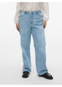 High-waist-Jeans Vero Moda CURVE "VMCTESSA HR WIDE J RA339 GA CUR NOOS", Damen, Gr. 46, L&auml;nge 32, blau (light blau denim), Denim/Jeans, Obermaterial: 99% Baumwolle, 1% Elasthan, unifarben, oversize, Jeans High-waist-Jeans