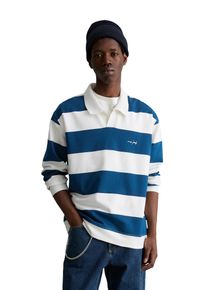 Marc O'Polo Sweatshirt MARC O'POLO DENIM "mit Polokragen", Herren, Gr. L, dunkelblau, angeraute Sweatware;angeraute Sweatware, Obermaterial: 100% Baumwolle, gestreift, relaxed fit normal, Sweatshirts Sweatshirt, relaxed fit mit gedrucktem Streifenmuster