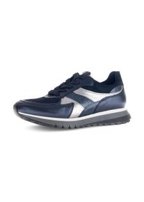 Keilsneaker Gabor "TURIN", Damen, Gr. 39, silber (dunkelblau, silberfarben), Glattleder, Veloursleder, Schuhe Keilsneaker, Plateau, Schn&uuml;rschuh, Komfortschuh in H-Weite (=sehr weit)