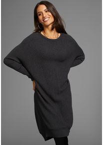 Longpullover Laura Scott, Damen, Gr. 48/50, schwarz (anthrazit melange), Strick, Obermaterial: 50% Viskose, 26% Polyamid, 24% Polyester, unifarben, Basic, oversize lang, Rundhals, Rippstrickb&uuml;ndchen, Pullover Longpullover, in oversized Form mit Rippstruktur