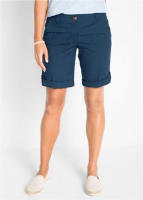 Bermudas bonprix "Stretch Bermuda", Damen, Gr. 46, N-Gr, blau (dunkelblau), Web, Obermaterial: 97% Baumwolle, 3% Elasthan, unifarben, regular fit kniefrei, Hosen Bermudas, mit krempelbaren Beinen, Regular Fit