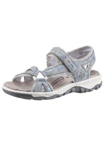 Riemchensandale Rieker, Damen, Gr. 42, blau (hellblau), Lederimitat, Textil, metallic, Schuhe Riemchensandale, Sommerschuh, Sandalette, Outdoorschuh in Trekking-Optik