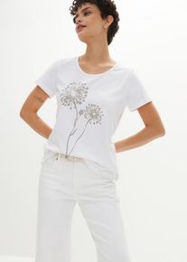 T-Shirt bonprix "T-Shirt", Damen, Gr. 56/58 (XXXL), wei&szlig; (wei&szlig;, mattsilber bedruckt), Obermaterial: 100% Baumwolle, loose fit, Shirts T-Shirt, lockere Passform, Kurzarm-Design, weiter Rundhalsausschnitt