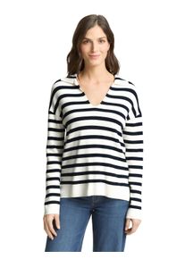 V-Ausschnitt-Pullover Tom Tailor, Damen, Gr. XS, wei&szlig; sky blau knit stripe, Strick, Obermaterial: 85% Viskose, 15% Polyamid, gestreift, loose fit normal, V-Ausschnitt, B&uuml;ndchen, Pullover V-Ausschnitt-Pullover, mit Streifen Muster