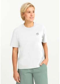 T-Shirt Jack Wolfskin "CURIOUS T W", Damen, Gr. XS, plant, starkwei&szlig;, Obermaterial: 100% BAUMWOLLE, Shirts T-Shirt
