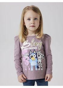 Langarmshirt name it "NMFARIA BLUEY LS TOP NOOS SKY", M&auml;dchen, Gr. 110, toadstool (blank), Jersey, Obermaterial: 95% Baumwolle, 5% Elasthan, bedruckt, unifarben, Basic h&uuml;ftlang, Rundhals, abgesteppte Kante, Shirts Langarmshirt, mit gro&szlig;em Frontmotiv