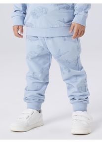 Sweatpants name it "NMMVARON f&uuml;r Jungen mit Tunnelzug und Markenlabel", Jungen, Gr. 116, N-Gr, dusty blau, Sweatware, Obermaterial: 100% Baumwolle, bedruckt, normal kn&ouml;chellang, Hosen Sweatpants, bedruckt, casual, normal, Baumwolle, ohne Kragen