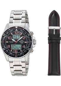 Funkchronograph MASTER TIME "Super Power", silber (silberfarben, schwarz), Armbanduhren, Herren, Funkchronograph, Quarzuhr, Armbanduhr, Herrenuhr, ideal auch als Geschenk