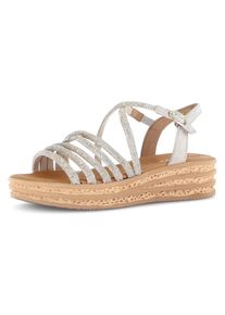 Keilsandalette Gabor, Damen, Gr. 41, silber (platinfarben, hellgrau), Synthetik, Ziegenveloursleder, Schuhe Keilsandalette, Plateau, Sommerschuh, Riemchensandale in funkelnder Optik