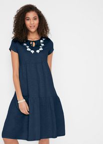 Tunikakleid bonprix, Damen, Gr. 48/50 (XL), N-Gr, blau (dunkelblau gebl&uuml;mt), Web, Obermaterial: 100% Baumwolle, gebl&uuml;mt, A-Linie kniefrei, Rundhals, Kleider Tunikakleid, f&uuml;r entspannten Look, aus Baumwolle, in A-Linie