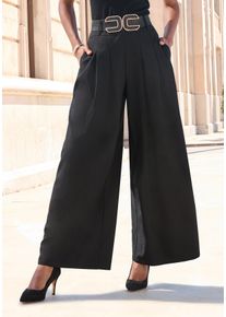 Hosenrock Lascana, Damen, Gr. 46, schwarz, Web, Obermaterial: 80% Polyester, 18% Viskose, 2% Elasthan. Taschenbeutel: 100% Polyester, unifarben, figurumspielend bodenlang, R&ouml;cke Hosenrock, mit G&uuml;rtelschlaufen, Anzughose, chic, Topseller