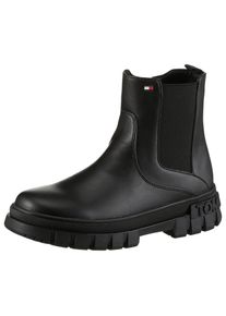 Chelseaboots Tommy Hilfiger, M&auml;dchen, Gr. 30, schwarz, Lederimitat, Polyester, Schuhe Chelseaboots, Chunky Boots mit Innenrei&szlig;verschluss