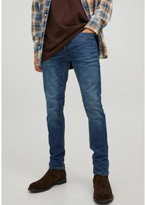 Jack & Jones Slim-fit-Jeans JACK & JONES "JJIGLENN Slim-Fit mit Stretch und praktischer 5-Pocket-Form", Herren, Gr. 33, L&auml;nge 32, blau (blau, denim), Denim/Jeans, Obermaterial: 70% Baumwolle, 28% Polyester, 2% Elasthan, Abriebeffekte, slim fit kn&ouml;chellang, Jeans Slim-fit-Jeans, Baumwollmischung, slim fit