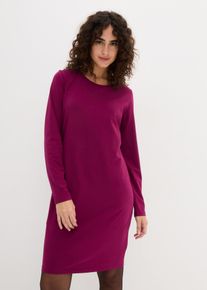 Jerseykleid bonprix "Figurbetontes Jerseykleid (2er Pack)", Damen, Gr. 56/58 (XXXL), N-Gr, lila (beere, schwarz), Jersey, Obermaterial: 95% Baumwolle, 5% Elasthan, unifarben, slim fit kniefrei, Rundhals, gerader Abschluss, Kleider Jerseykleid, f&uuml;r Alltag, schmale Passform, aus Baumwollmischung, kniefrei
