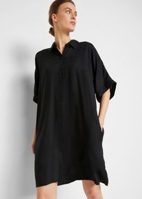 Blusenkleid bonprix, Damen, Gr. 44, N-Gr, schwarz, Web, Obermaterial: 100% Viskose, unifarben, oversize knielang, angesetztes B&uuml;ndchen, Kleider Blusenkleid, f&uuml;r den Alltag, aus Viskose, Oversize Passform, mit Knopfleiste