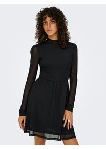 Minikleid Only "ONLERICA LIFE L/S HIGH NECK DRESS JRS", Damen, Gr. S, N-Gr, schwarz, Obermaterial: 95% Polyester, 5% Elasthan, unifarben, regular fit kurz, Kleider Minikleid, Sommerkleid