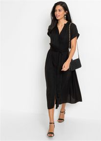 Hemdblusenkleid bonprix, Damen, Gr. 36, N-Gr, schwarz, Obermaterial: 100% Viskose, ausgestellt, Kleider Hemdblusenkleid, f&uuml;r stilvollen Auftritt, aus Viskose, ausgestellte Passform