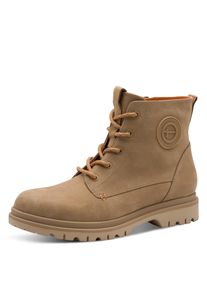 Schn&uuml;rboots Tamaris, Damen, Gr. 36, camel, Nubukleder, unifarben, Schuhe Schn&uuml;rboots, Blockabsatz, Schn&uuml;rstiefelette mit sch&ouml;nem Logo-Emblem