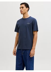 Jack & Jones Rundhalsshirt JACK & JONES "JJCOLLEGE LOGO TEE SS CREW NECK", Herren, Gr. S, navy blazer, Jersey, Obermaterial: 100% Baumwolle, unifarben, regular fit h&uuml;ftlang, Rundhals, Shirts Rundhalsshirt