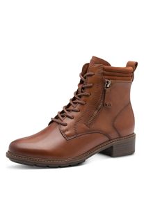 Schn&uuml;rstiefelette Tamaris, Damen, Gr. 38, cognac, Leder, Lederimitat, Textil, Schuhe Schn&uuml;rstiefelette, Blockabsatz, Schn&uuml;rboots mit Ziern&auml;hten und Kontrast-Rahmennaht
