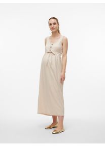 Tr&auml;gerkleid MAMALICIOUS "MLEVI LIA SL JRS ANKLE DRESS 2F NOOS", Damen, Gr. S, N-Gr, beige (french oak), Jersey, Obermaterial: 100% Baumwolle, unifarben, regular fit, Rundhals, Kleider Tr&auml;gerkleid, Sommerkleid
