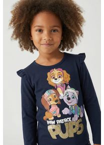 Langarmshirt name it "NMFJABA PAW LS TOP NOOS CPLG", M&auml;dchen, Gr. 92, navy blazer, Jersey, Obermaterial: 95% Baumwolle, 5% Elasthan, bedruckt, unifarben, Basic normal, Rundhals, Shirts Langarmshirt