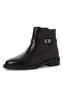 Stiefelette Tamaris, Damen, Gr. 41, schwarz, Leder, unifarben, Schuhe Stiefelette, Blockabsatz, Businesschuh mit dezentem Zierriemen mit Applikation