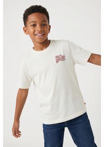 T-Shirt LEVI'S KIDS "LVB WORN BY COWBOYS TEE", Jungen, Gr. 5 (110), levi's egret, Jersey, Obermaterial: 60% Baumwolle, 40% Polyester, bedruckt, normal, Rundhals, Shirts T-Shirt, mit gro&szlig;em R&uuml;ckenprint, for Boys