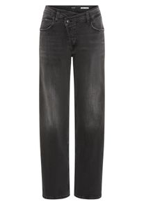 Weite Jeans Replay "ZELMAA", Damen, Gr. 25, L&auml;nge 32, schwarz delav&egrave;, Denim/Jeans, Obermaterial: 99% Baumwolle, 1% Elasthan, weit lang, Jeans Weite Jeans, mit asymmetrischem Verschluss