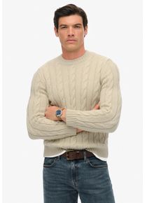 Strickpullover Superdry "JACOB CABLE JUMPER", Herren, Gr. M, ecru, Strick, Obermaterial: 70% Polyacryl, 30% Wolle, unifarben, regular fit h&uuml;ftlang, Rundhals, Rippb&uuml;ndchen, Pullover Strickpullover