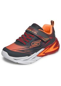 Sneaker Skechers "FLEX-GLOW ULTRA", Jungen, Gr. 34, grau, orange, Lederimitat, Textil, Mesh, kontrastfarbene Details, Schuhe Sneaker, Klettschuh zum Schl&uuml;pfen, Gr&ouml;&szlig;enschablone zum Download