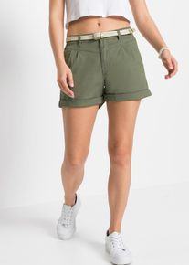 Shorts bonprix, Damen, Gr. 52, N-Gr, gr&uuml;n (oliv), Obermaterial: 98% Baumwolle, 2% Elasthan, regular fit, Hosen Shorts, aus Baumwolle und Elasthan, Regular Fit, mit umgeschlagenem Saum