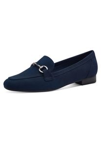 Slipper Marco Tozzi, Damen, Gr. 41, blau (navy), Textil, Veloursleder, unifarben, Schuhe Slipper, Blockabsatz, Loafer, Businessschuh mit Schmuckspange