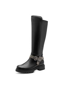 Stiefel MARCO TOZZI by GMK, Damen, Gr. 38, Normalschaft, schwarz, Lederimitat, kontrastfarbene Details, unifarben, Schuhe Stiefel, Blockabsatz, Langschaftstiefel mit schmuckbesetztem Zierriegel