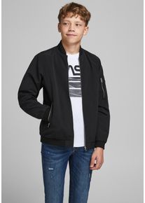 Jack & Jones Bomberjacke JACK & JONES JUNIOR "JJERUSH sch&uuml;tzt vor Wind, pflegeleicht, leicht", Jungen, Gr. 152/158, schwarz, Web, Obermaterial: 100% Polyester. Futter: 100% Polyester, unifarben, normal, B&uuml;ndchen, Jacken Bomberjacke, unifarben, modisch, regular fit, Kapuze