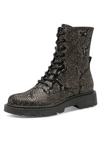 Schn&uuml;rstiefelette Tamaris, Damen, Gr. 38, schwarz (schwarz snake), Textil, Reptilienpr&auml;gung, Schuhe Schn&uuml;rstiefelette, Blockabsatz, Schn&uuml;rboots mit trendiger Pr&auml;gung