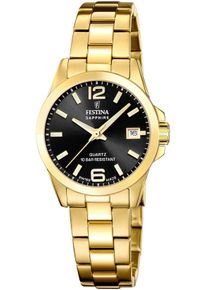 Quarzuhr Festina, gold (goldfarben, schwarz), Armbanduhren, Damen, Quarzuhr, Armbanduhr, Damenuhr, Swiss Made, Edelstahlarmband, analog, Tag