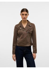 V&eacute;ro Moda Bikerjacke VERO MODA "VMJOSE SHORT FAUX SUEDE JACKET GA NOOS", Damen, Gr. L, braun (chocolate chip), Web, Obermaterial: 90% Polyester, 10% Elasthan, unifarben, normal, Jacken Bikerjacke, mit asymetrischem Rei&szlig;verschluss