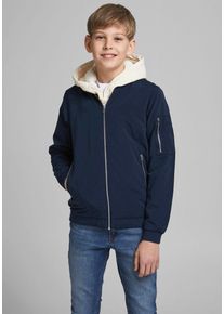 Jack & Jones Bomberjacke JACK & JONES JUNIOR "JJERUSH windabweisend und pflegeleicht", Jungen, Gr. 140/146, blau (navy blazer), Web, Obermaterial: 100% Polyester. Futter: 100% Polyester, unifarben, normal, B&uuml;ndchen, Jacken Bomberjacke, unifarben, modisch, regular fit, Web, Stehkragen