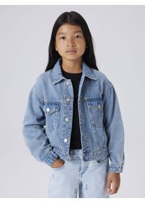 Jeansjacke name it "NKFMILA DNM JACKET 8510-ZA NOOS", M&auml;dchen, Gr. 140, medium blau denim, Web, Obermaterial: 100% Baumwolle, Abriebeffekte, unifarben, regular fit h&uuml;ftlang, Manschette, Jacken Jeansjacke, in leicht verk&uuml;rzter, klassischer Form