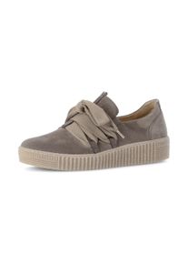 Plateausneaker Gabor, Damen, Gr. 39, grau (taupe), Veloursleder, unifarben, Schuhe Plateausneaker, Schn&uuml;rschuh, Halbschuh, Slipper mit aufgesetzter Zierschn&uuml;rung