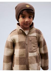 Fleecejacke name it "NMMMONICO SHERPA JACKET CHECK", Jungen, Gr. 116, fossil, Fleece, Obermaterial: 100% Polyester, kariert, Basic normal, Jacken Fleecejacke