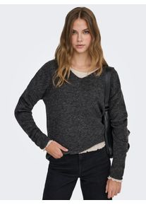 Strickpullover Only "ONLCAMILLA V-NECK L/S PULLOVER KNT NOOS", Damen, Gr. S (36), grau (dunkelgrau melange), Strick, Obermaterial: 74% Polyacryl, 24% Polyester, 2% Elasthan, meliert, figurumspielend normal, V-Ausschnitt, Pullover Strickpullover