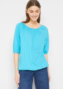 T-Shirt bonprix "Shirt aus reiner Baumwolle", Damen, Gr. 36/38 (S), blau (karibikblau), Obermaterial: 100% Baumwolle, Ballonform, Shirts T-Shirt, Ballonform, lockere Passform, Halbarm-Design, aus reiner Baumwolle