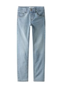 Slim-fit-Jeans name it "NKMTHEO XSLIM SWE JEANS 3113-TH NOOS", M&auml;dchen, Gr. 146, N-Gr, bright light blau denim, Denim/Jeans, Obermaterial: 70% Baumwolle, 27% Polyester, 3% Elasthan, unifarben, slim fit lang, Jeans Slim-fit-Jeans