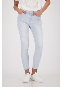 7/8-Jeans monari "Basic", Damen, Gr. 42, N-Gr, lt denim, Web, Obermaterial: 98% Baumwolle, 2% Elasthan, unifarben, regular fit 7/8-L&auml;nge, Jeans 7/8-Jeans, mit strahlenden Strasssteinen, 5-Pocket-Form