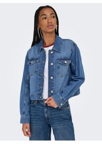 Jeansjacke Only "ONLLUMI LS JACKET DNM PIM NOOS", Damen, Gr. XS, blau (medium blau denim), Web, Obermaterial: 100% Baumwolle, unifarben, Jacken Jeansjacke