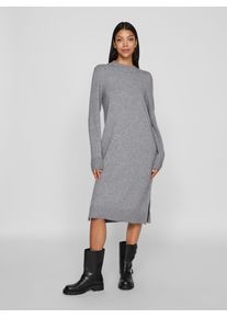 Strickkleid Vila "VIRIL CREW NECK L/S MIDI DRESS - NOOS", Damen, Gr. XXL, N-Gr, grau (medium grau melange), Feinstrick, Obermaterial: 50% Viskose, 27% Nylon, 23% Polyester, unifarben, regular fit knielang, hoch geschlossener Ausschnitt, Kleider Strickkleid