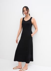 Maxikleid bonprix, Damen, Gr. 56/58 (XXXL), N-Gr, schwarz, Obermaterial: 50% Baumwolle, 50% Viskose, l&auml;ssig geschnitten, Kleider Maxikleid, aus Jersey-Material, mit Viskose-Anteil, l&auml;ssige Passform